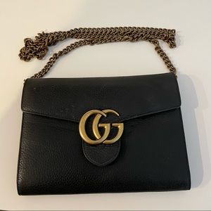 Sold***Gucci Black Chain Shoulder Bag Marmont Gg 401232 Wallet authentic